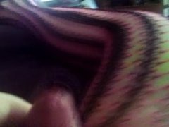 Small crossdressing cock cumming in pink and black fishnet stockings!