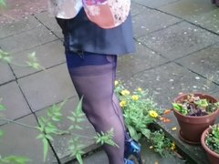 Blue fully fashioned nylons in my garden Part 1