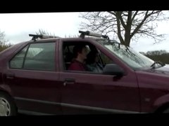Guys gangbang hot busty broad outdoors by car