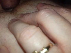 rubbing my cock then cumming on her hairy asshole