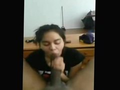 Asian girl milks black dick