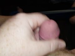 Rock hard pierced cock cums hard