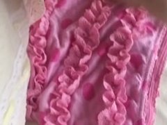 Tranny pink frilly panties cum