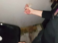 GF jerking a hot cock at the glory hole