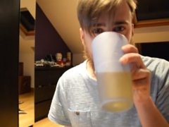 Drinking own piss and gagging