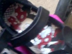 cumming on my daughters mini mouse school shoes