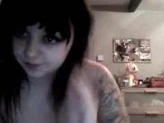 Emo teen with big areolas posing on cam