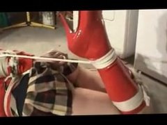 schoolgirl hogtied and gagged in huge red ball gag