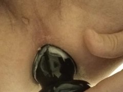 Large Dildo and butt plug play with milking cum