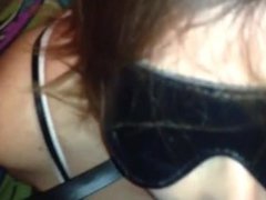 Blindfolded and dog collar blowjob
