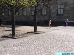 Crazy slim teen Kara naked on public streets