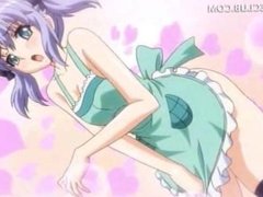 Shy hentai doll in apron jumping craving dick in bed