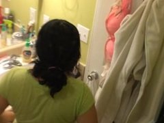 secret camera on latina wife in bathroom