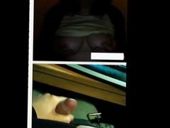 girl watching me cum and plays with boobs