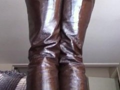 me masturbating inside my shiny tight brown patent leather pants