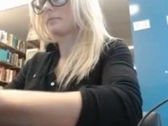 Hot blonde girl masturbates in LIBARY! REAL AMATEUR!