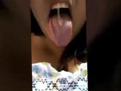 Long tongue spit bubbles sexy mouth
