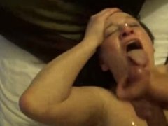 Welshrebel takes a big facial and sucks oh her friends hot spunk