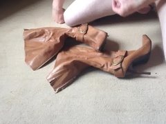 Cumming on tan knee boots