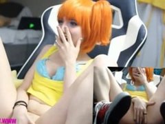 Adorable Cosplay Girl fingers herself on webcam