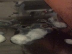 big cum on glass table