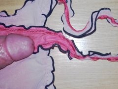 Rubbing my cock on girlfriends pink thongs