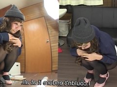 Subtitled amateur Japanese pee desperation failure in HD