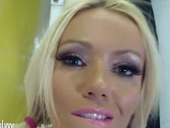 Hot busty blonde mature schoolgirl Lucy Zara teases her clit and toys pussy