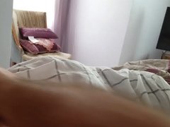 playing with my cock,wifes hairy bush, tits