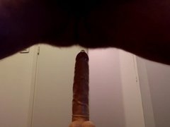 Fat hairy dude cum quickly with dildo in his ass