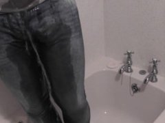 Piss In Jeans Then Shower and Masturbating!