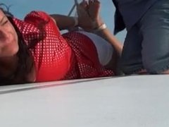 JJ Plush tied up in public on a boat