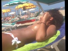 candid topless ebony beach