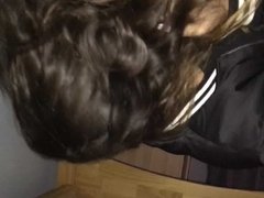 Girl sucking cock covering face with hair