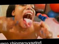 Black Girl Shoves Large Dildos Down Her Throat On Webcam