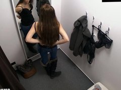 Nice Brunette Changing  her Bra in Public Store