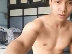 Hot Muscular Big Dick Asian Guy Cums in Chest