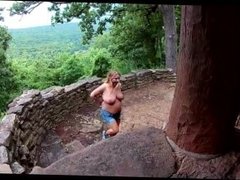 Chubby girl walks topless in public bondage