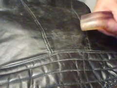 cum on vintage leather biker jacket