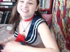 19 years old cute brunette school girl doing things at home
