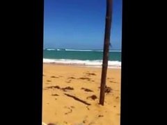 Busty blonde wife sucks at the beach