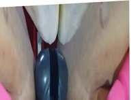 Cock Chastity with Huge Dildo anal ride