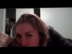 Some girl sucks off a fat guy and gets cum on her face