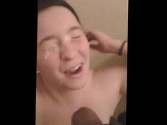 White gf gets decent facial from black cock
