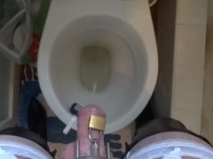 Pissing in he toilet wearing my stockings and corset