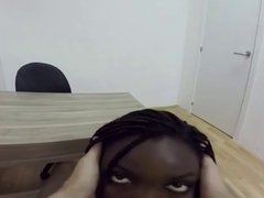 Ebony teen giving a blowjob
