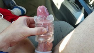 Fleshlight quick shot cock milking in my car.