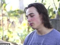 Brunette twink outdoor and cumshot