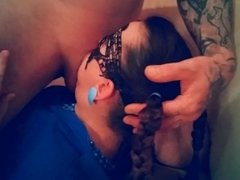 SUBMISSIVE PIGTAIL WHORE GETS BRUTAL THROATFUCK GAGGING AND CUM FACIAL