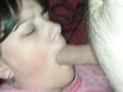Wife sleepy blowjob cum in mouth swallow
